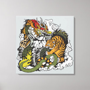 Toile lutte contre le dragon et le tigre