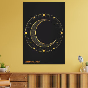 Toile Luxe Noir Or Art Céleste Lune