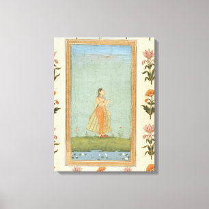 Toile Madame tenant une fleur, se tenant prêt un étang