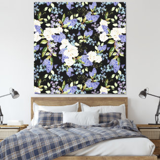 Toile Magnifique motif floral roses iris rose bleu
