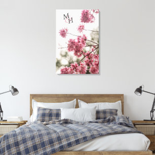 Toile Magnifique rose Fleurs de printemps Monogramme