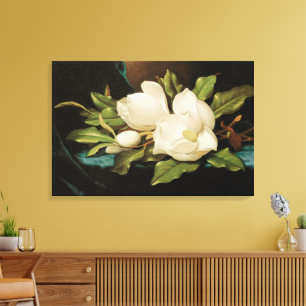Toile Magnolias géant sur un tissu de velours bleu par M