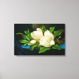 Toile Magnolias géant sur un tissu de velours bleu (tête