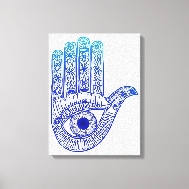 Toile Main de Hamsa bleu / Défense des yeux mal / Main d (Recto)