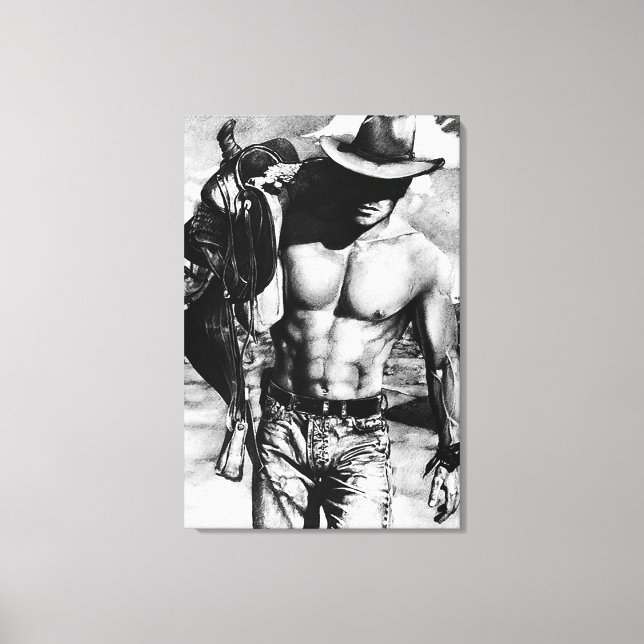Toile Main originale tiré beau sexy homme cow-boy sexy (Recto)