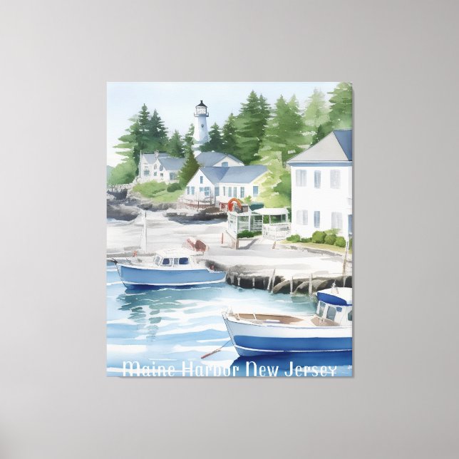 Toile Maine Harbour New Jersey Watercolor Art (Recto)