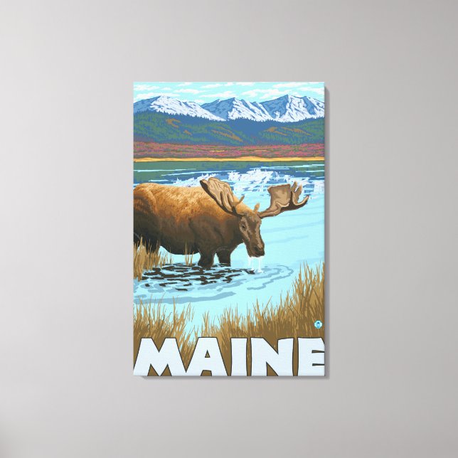 Toile MaineMoose Boire dans le lac (Recto)