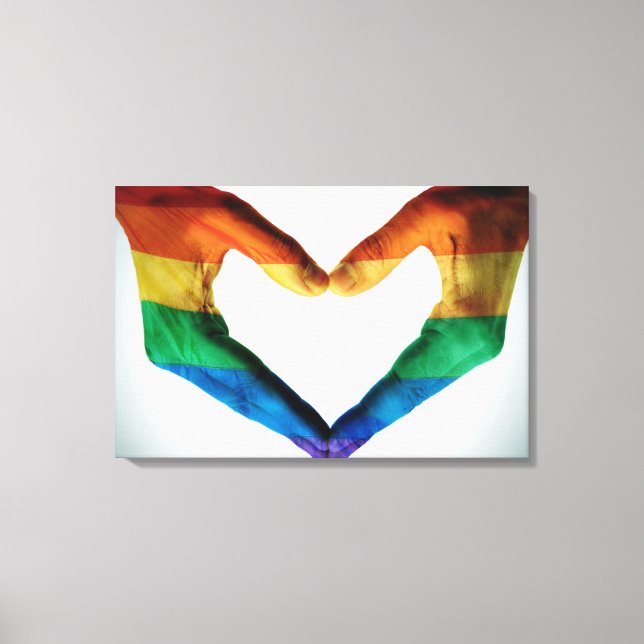 Toile Mains peintes comme un coeur arc-en-ciel (Recto)
