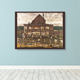 Toile Maison avec un toit de bardeaux par Egon Schiele