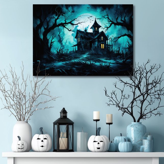 Toile Maison Haunted Halloween à Blue Dusk (Créateur téléchargé)