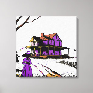 Toile Maison Violette Sur La Colline