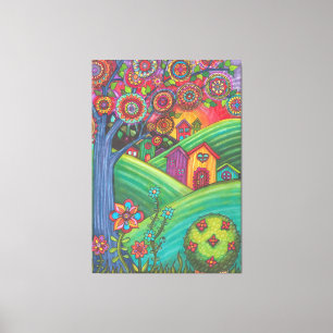 Toile Maisons Colorées Art Populaire