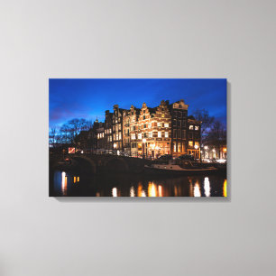 Toile Maisons de canal d'Amsterdam la nuit