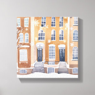 Toile Maisons en grès brun Rue de ville enneigée aquar