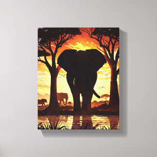 Toile Majestic Elephant at Sunset in the African Savanna
