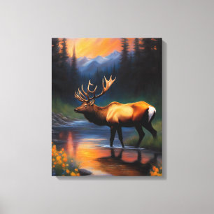 Toile Majestic Elk Standing Mountain Steam Peinture