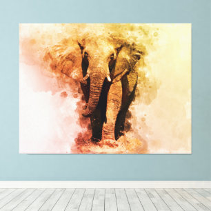 Toile Majestic Homme African Elephant Walking Aquarelle