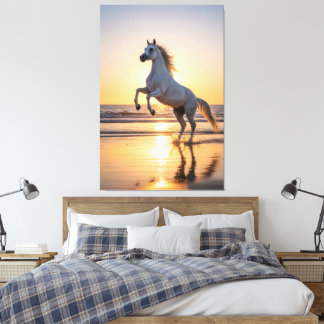 Toile Majestic White Arabian Horse Sunset Beach