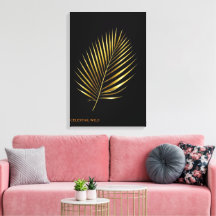 Toile Majestueuse Feuille de Palmier Dorée Art Tro