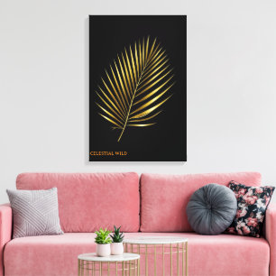 Toile Majestueuse Feuille de Palmier Dorée Art Tro