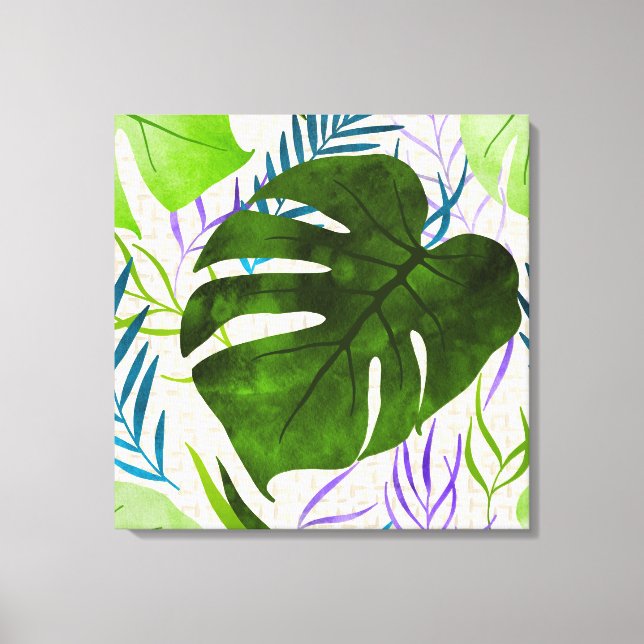 Toile Maleah Monstera Tropical Hawaiian Aquarelle Vert (Recto)
