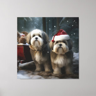 Toile Malti tzu décoration de Noël traîneau enneigé 