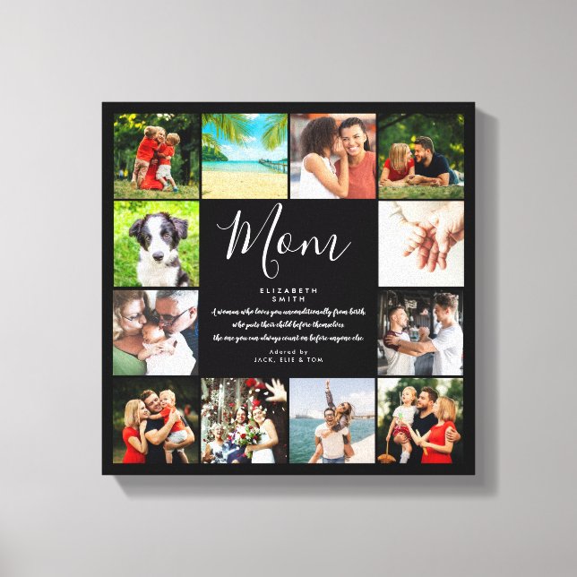 Toile Maman Citation Script noir et blanc 12 Photo Colla (Recto)