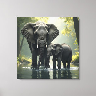 Toile Maman et bébé éléphant dans la forêt africaine-Rai