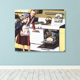Toile Maman vintage dans la cuisine cuisine un jambon de