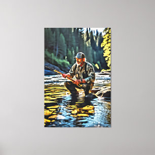 Toile *~* Man Stream Nature AP49 Pêche Art