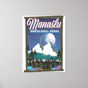 Toile Manaslu Himalayas carte de voyage Népal affiche