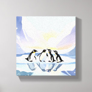 Toile Manchots Hiver Aquarelle Neige et Glace Mignons