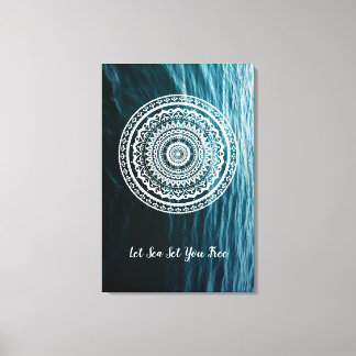 Toile Mandala Blanc Laissez la mer vous libérer