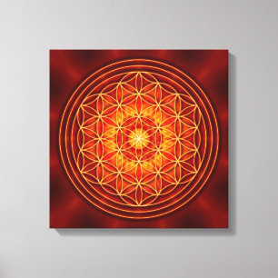 Toile mandala rouge-brun de jaune orange avec la fleur