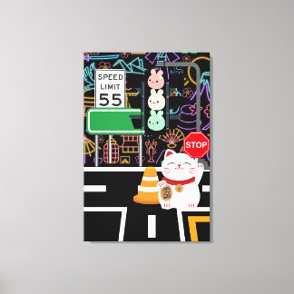 Toile Maneki Neko Bunny Rabbit Wagashi Oeuvre d'art Kawa