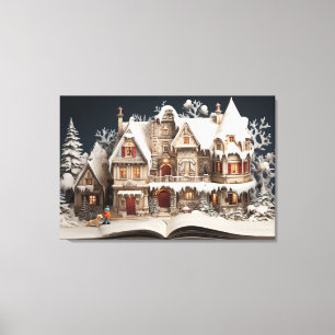 Toile Manoir du livre de Noël avec enfant et chien