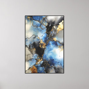Toile Marbre de minuit : Abstrait bleu et or