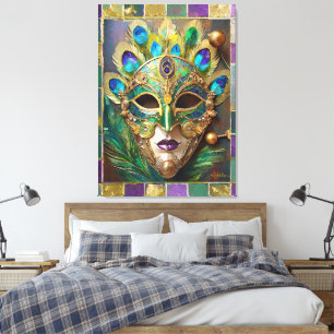 Toile Mardi Gras Gold Ceramic Peacock Feature Masque
