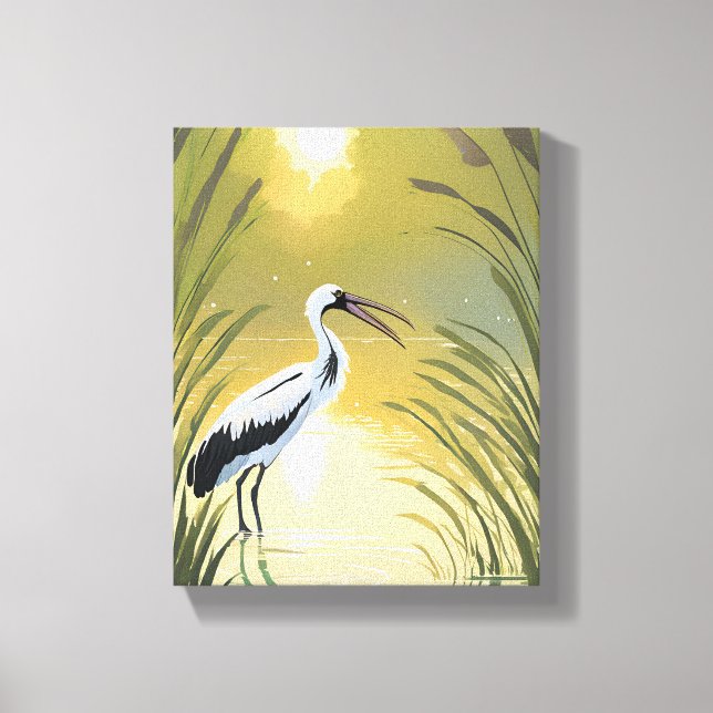 Toile Marécage de cigogne | Aquarelle du parc national d (Recto)