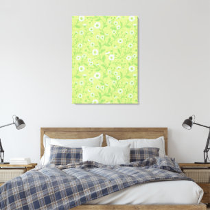 Toile Marguerites en blanc et vert sur fond vert miel