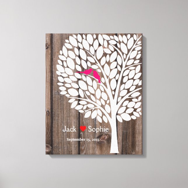 Toile mariage arbre signature livre d'hôtes oiseaux bois (Recto)