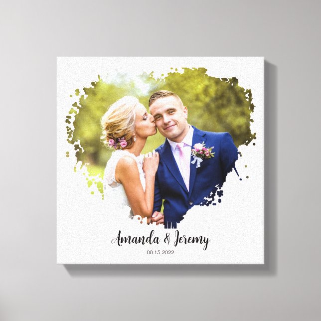 Toile Mariage Couple Photo Aquarelle Anniversaire (Recto)