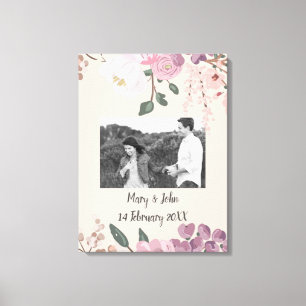 Toile Mariage floral photo texte personnalisé