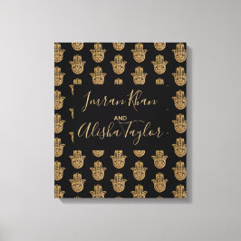 Toile Mariage indien Enregistrer la date Gold hamsa Henn