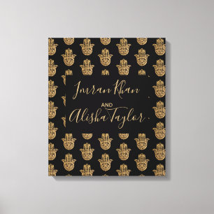 Toile Mariage indien Enregistrer la date Gold hamsa Henn