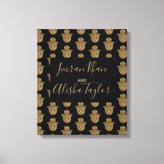 Toile Mariage indien Enregistrer la date Gold hamsa Henn (Recto)