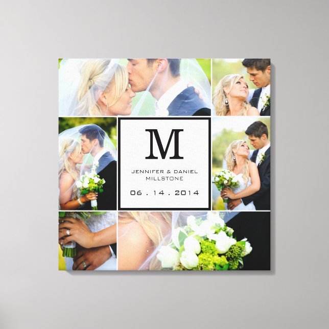 Toile Mariage Photo Collage Modèle Avec Monogramme (Recto)