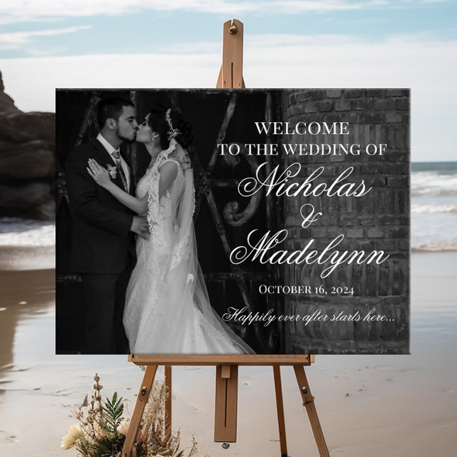 Toile Mariage photo signe de bienvenue élégant calligrap (Créateur téléchargé)