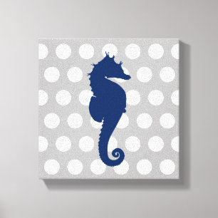 Toile Marine Blue Seahorse Gris et Pois blancs