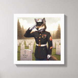 Toile Marine Corps Wolf saluant 